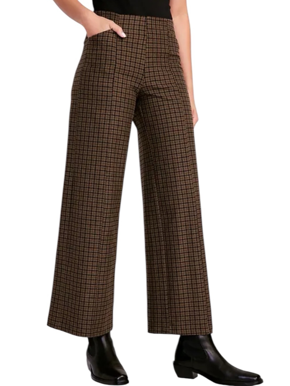 High Rise Pixie Wide Leg Small Petite Brown Houndstooth Pants